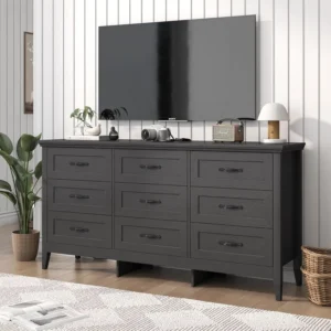 Farmhouse 9 Drawers Dresser, 63" Wood Dresser for Bedroom Wide Chest of Drawers, French Country Storage Double Dressers Organize
