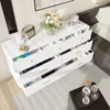 7 Drawer Dresser for Bedroom, Modern White Gold Dresser with Wide Drawers and Power Outlets, Long Chest of Drawers for Living Ro